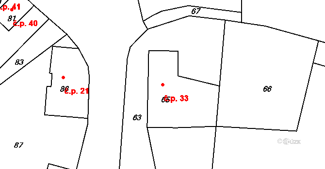 Vranov 33, Mimoň na parcele st. 65 v KÚ Vranov pod Ralskem, Katastrální mapa