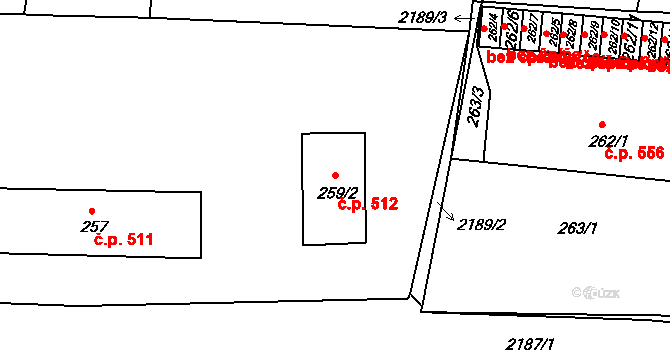 Březnice 512 na parcele st. 259/2 v KÚ Březnice, Katastrální mapa