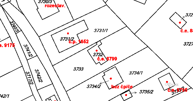 Střekov 8799, Ústí nad Labem na parcele st. 3732 v KÚ Střekov, Katastrální mapa