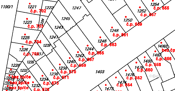 Zábrdovice 665, Brno na parcele st. 1244 v KÚ Zábrdovice, Katastrální mapa