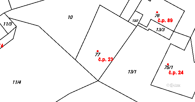 Černovice 23 na parcele st. 77 v KÚ Černovice u Kunštátu, Katastrální mapa