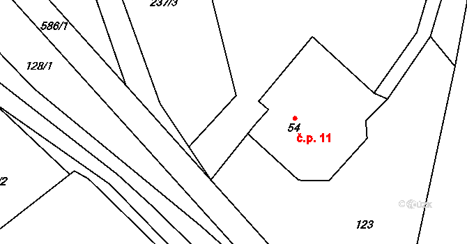 Komora 11, Holčovice na parcele st. 54 v KÚ Komora, Katastrální mapa