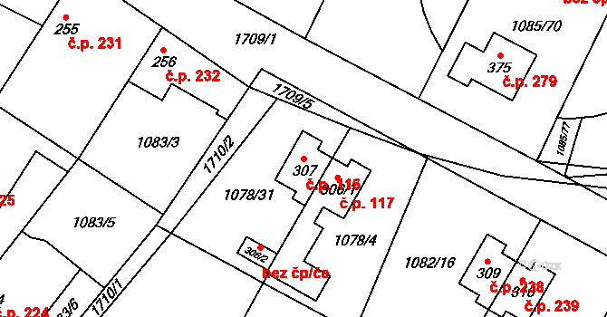 Čečelice 116 na parcele st. 307 v KÚ Čečelice, Katastrální mapa