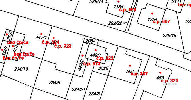 Úšovice 322, Mariánské Lázně na parcele st. 449/1 v KÚ Úšovice, Katastrální mapa