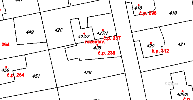 Dolní Rychnov 238 na parcele st. 425 v KÚ Dolní Rychnov, Katastrální mapa