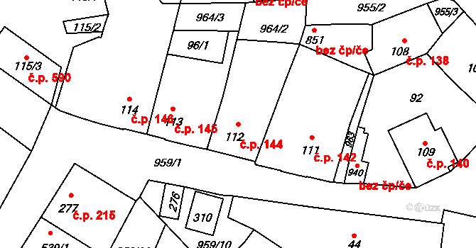Borohrádek 144 na parcele st. 112 v KÚ Borohrádek, Katastrální mapa