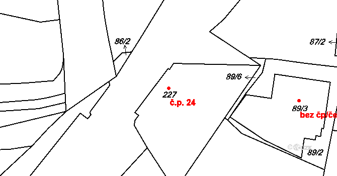 Malá Chuchle 24, Praha na parcele st. 227 v KÚ Malá Chuchle, Katastrální mapa