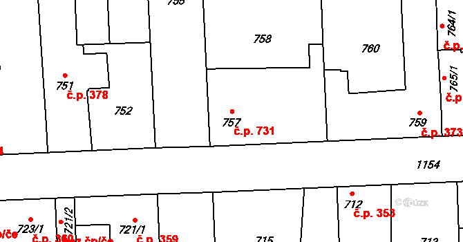 Libuš 731, Praha na parcele st. 757/1 v KÚ Libuš, Katastrální mapa