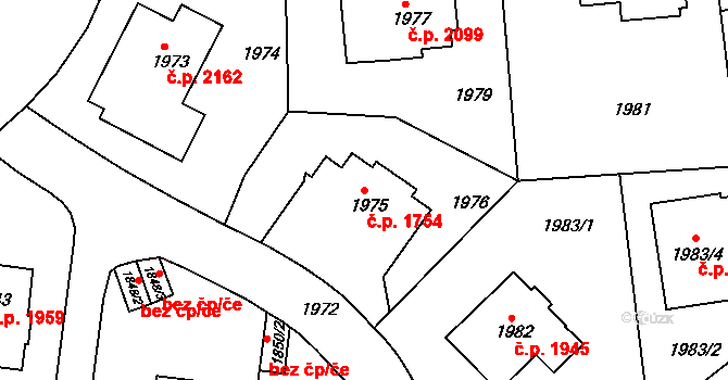 Smíchov 1754, Praha na parcele st. 1975 v KÚ Smíchov, Katastrální mapa