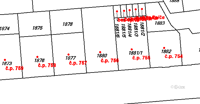 Holešovice 756, Praha na parcele st. 1880 v KÚ Holešovice, Katastrální mapa