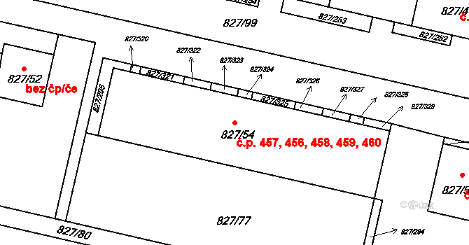 Bohnice 456,457,458,459,460, Praha na parcele st. 827/54 v KÚ Bohnice, Katastrální mapa