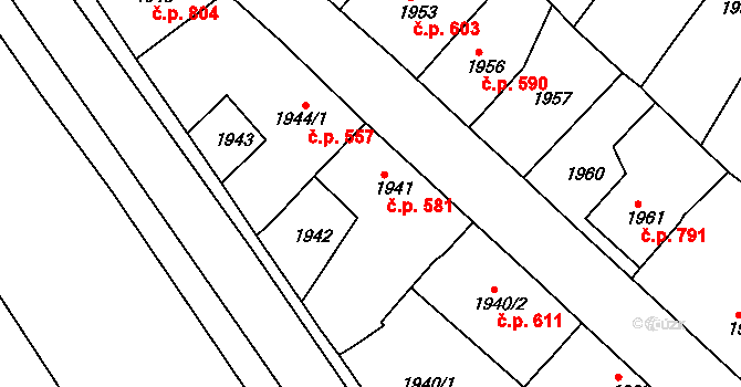 Mutěnice 581 na parcele st. 1941 v KÚ Mutěnice, Katastrální mapa