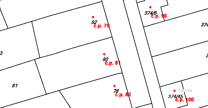 Nový Poddvorov 81 na parcele st. 80 v KÚ Nový Poddvorov, Katastrální mapa
