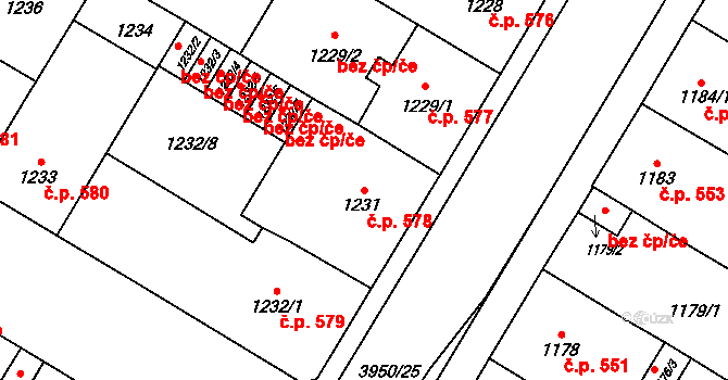 České Budějovice 7 578, České Budějovice na parcele st. 1231 v KÚ České Budějovice 7, Katastrální mapa