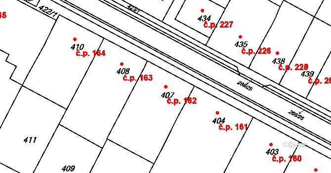 Blažovice 162 na parcele st. 407 v KÚ Blažovice, Katastrální mapa
