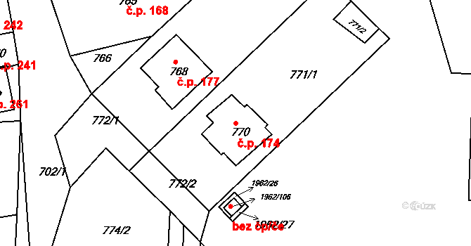 Ochoz u Brna 174 na parcele st. 770 v KÚ Ochoz u Brna, Katastrální mapa