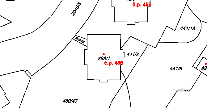 Rokytnice 456, Vsetín na parcele st. 893/1 v KÚ Rokytnice u Vsetína, Katastrální mapa