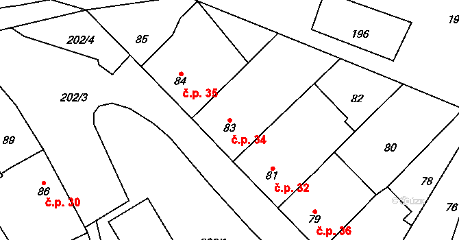 Nuzířov 34, Malhostovice na parcele st. 83 v KÚ Nuzířov, Katastrální mapa