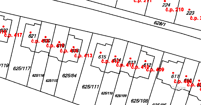 Předměřice nad Labem 412 na parcele st. 615 v KÚ Předměřice nad Labem, Katastrální mapa
