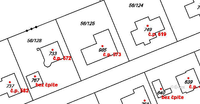 Hovorčovice 573 na parcele st. 985 v KÚ Hovorčovice, Katastrální mapa