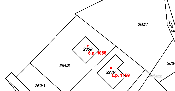 Podklášteří 1068, Třebíč na parcele st. 2038 v KÚ Podklášteří, Katastrální mapa