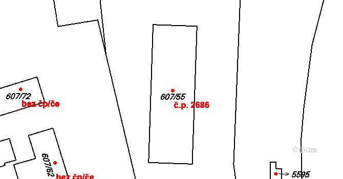 Východní Předměstí 2686, Plzeň na parcele st. 607/55 v KÚ Plzeň 4, Katastrální mapa