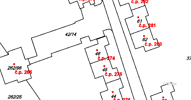 Týn 274, Lomnice na parcele st. 46 v KÚ Týn u Lomnice, Katastrální mapa