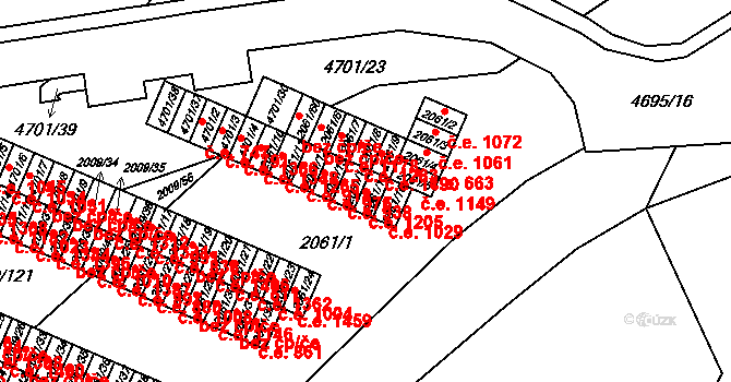 Chomutov 1205 na parcele st. 2061/15 v KÚ Chomutov I, Katastrální mapa