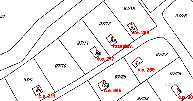 Otruby 277, Slaný na parcele st. 66 v KÚ Otruby, Katastrální mapa