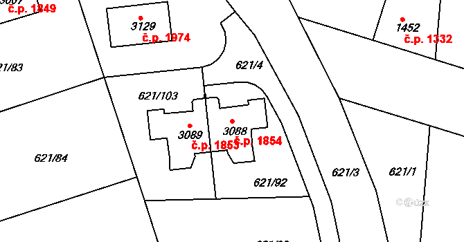 Lysá nad Labem 1854 na parcele st. 3088 v KÚ Lysá nad Labem, Katastrální mapa