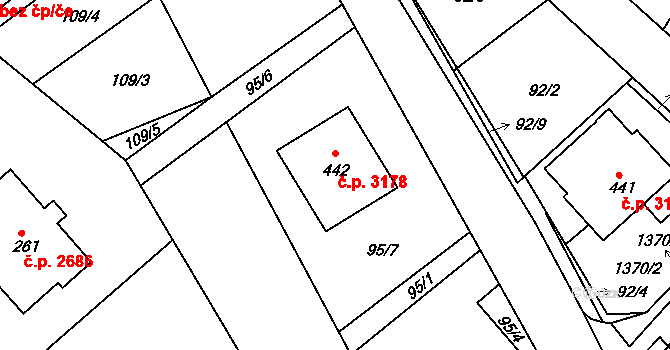 Šumperk 3178 na parcele st. 442 v KÚ Horní Temenice, Katastrální mapa