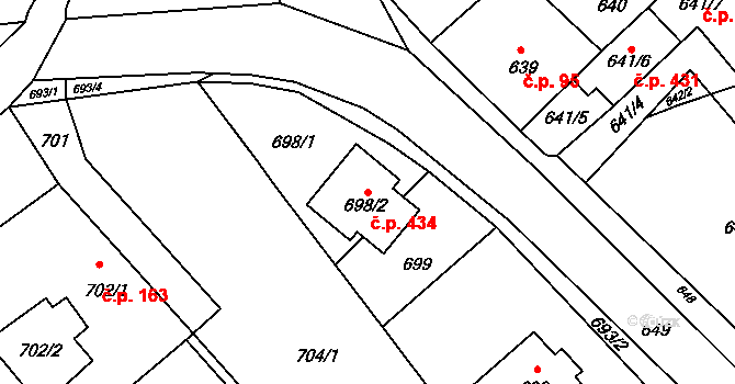Fryšták 434 na parcele st. 698/2 v KÚ Fryšták, Katastrální mapa