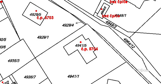 Chomutov 5704 na parcele st. 4941/5 v KÚ Chomutov I, Katastrální mapa