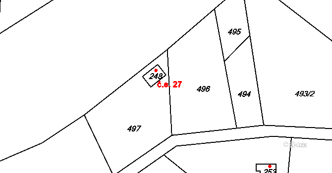 Těpeře 27, Železný Brod na parcele st. 248 v KÚ Chlístov u Železného Brodu, Katastrální mapa
