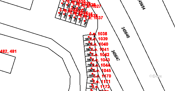 Dědice 1039, Vyškov na parcele st. 756/15 v KÚ Dědice u Vyškova, Katastrální mapa