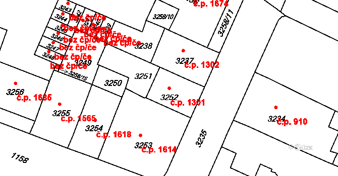 Předměstí 1301, Litoměřice na parcele st. 3252 v KÚ Litoměřice, Katastrální mapa