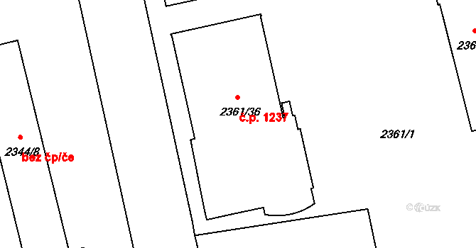 Benešov 1237 na parcele st. 2361/36 v KÚ Benešov u Prahy, Katastrální mapa
