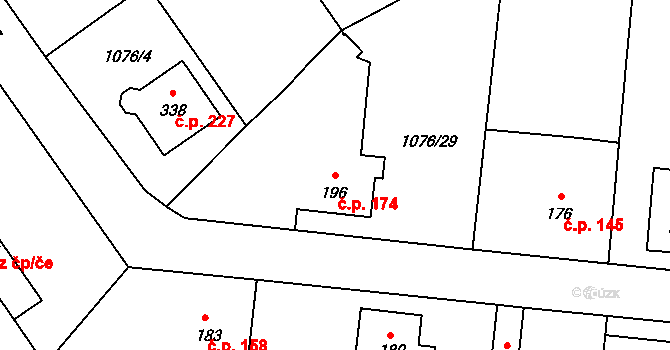 Prčice 174, Sedlec-Prčice na parcele st. 196 v KÚ Prčice, Katastrální mapa