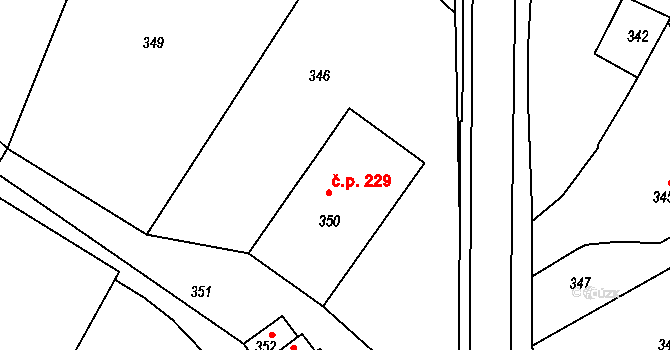 Bobrová 229 na parcele st. 350 v KÚ Horní Bobrová, Katastrální mapa