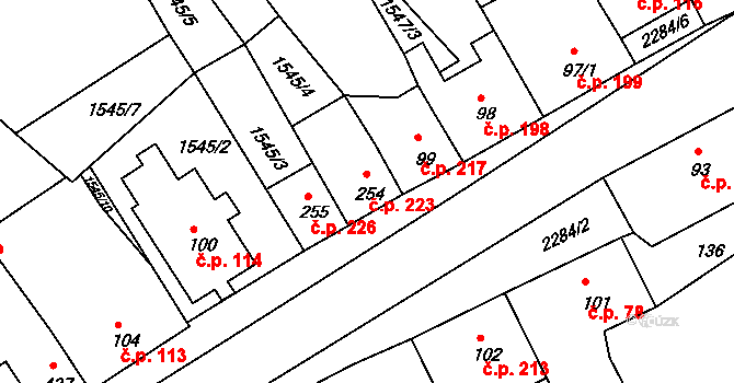 Křižanov 223 na parcele st. 254 v KÚ Křižanov, Katastrální mapa