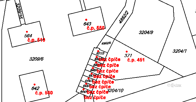 Boršice 40592162 na parcele st. 651/3 v KÚ Boršice u Buchlovic, Katastrální mapa