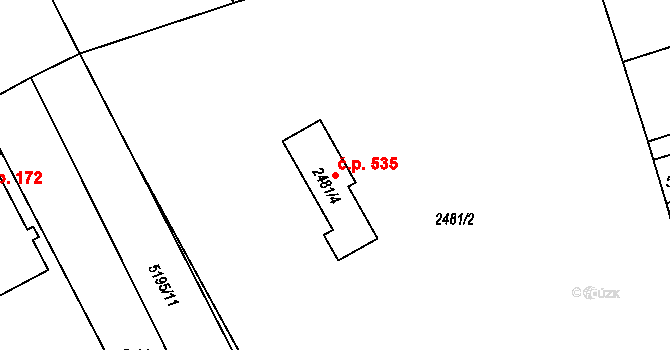 Pražské Předměstí 535, Vysoké Mýto na parcele st. 2481/4 v KÚ Vysoké Mýto, Katastrální mapa