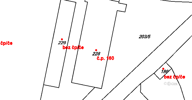 Kojetice 160 na parcele st. 228 v KÚ Kojetice na Moravě, Katastrální mapa