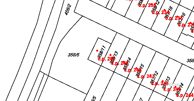 Branka u Opavy 250 na parcele st. 358/11 v KÚ Branka u Opavy, Katastrální mapa