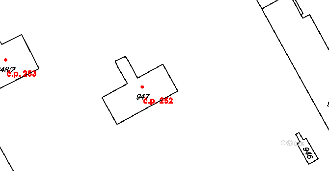 Oldřišov 252 na parcele st. 947 v KÚ Oldřišov, Katastrální mapa