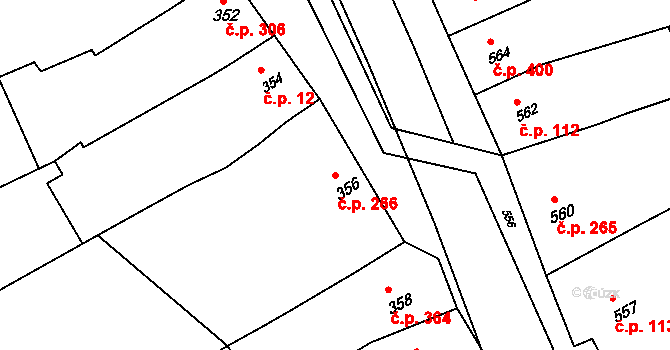 Bošovice 266 na parcele st. 356 v KÚ Bošovice, Katastrální mapa
