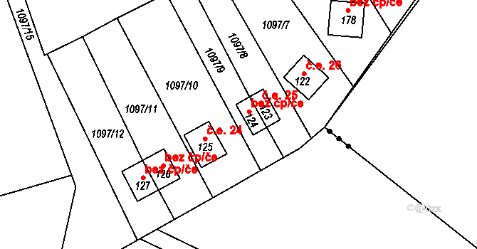 Hranice 44648162 na parcele st. 124 v KÚ Slavíč, Katastrální mapa