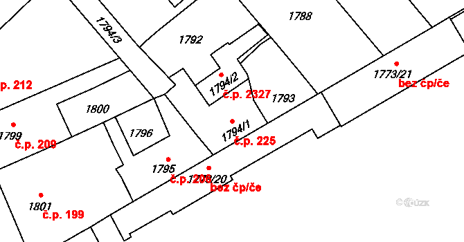 Předměstí 225, Opava na parcele st. 1794/1 v KÚ Opava-Předměstí, Katastrální mapa