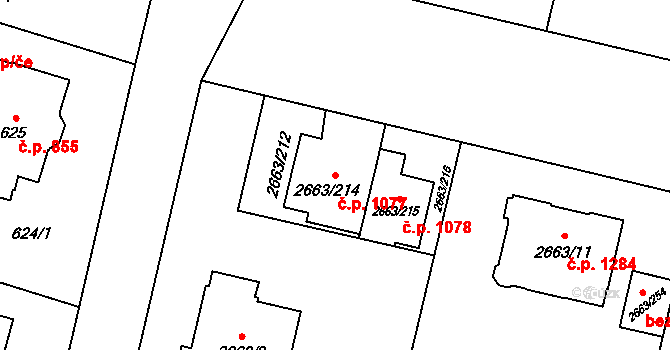 Předměstí 1077, Opava na parcele st. 2663/214 v KÚ Opava-Předměstí, Katastrální mapa
