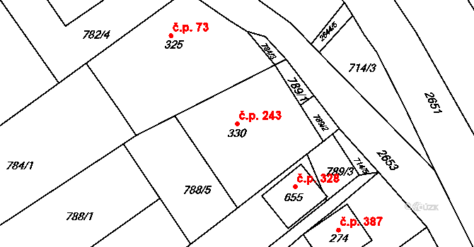 Břestek 243 na parcele st. 330 v KÚ Břestek, Katastrální mapa